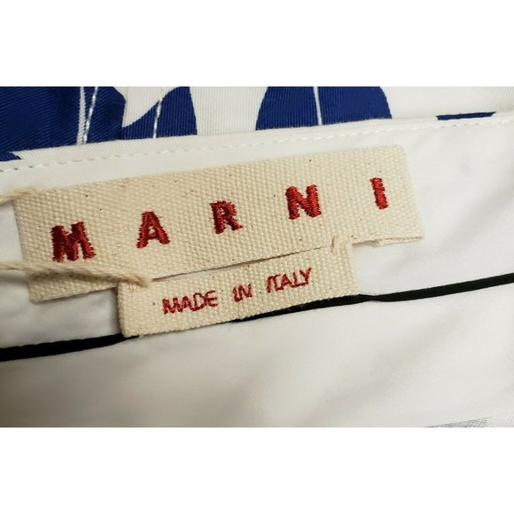 Marni White Blue Leaf Print Cotton and Linen Drill Wrap Midi Skirt Size 40 NEW - Picture 8 of 8